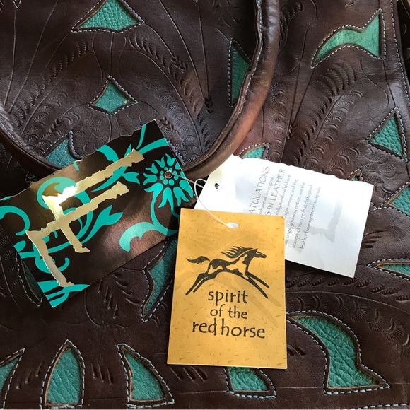 Gorgeous Western Spirit of the Red Horse Brown and Turquoise Leather Bag - Picture 5 of 9
